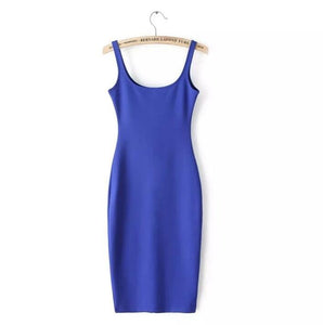 Sleeveless Back Split Stretch Bodycon Midi Dress