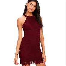 Womens Elegant Wedding Party Sexy Night Club Halter Neck Sleeveless Sheath Bodycon Lace Dress Short