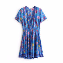 Birds Floral Print Short Sleeve Mini Dress