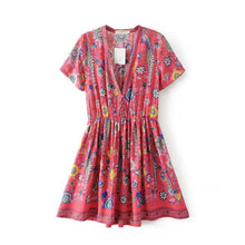 Birds Floral Print Short Sleeve Mini Dress