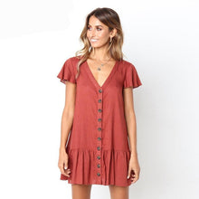 Casual Short Sleeve Ruffled Single Breasted Drop Waist Dress