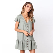 Casual Short Sleeve Ruffled Single Breasted Drop Waist Dress