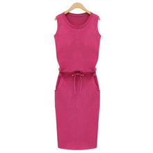 Casual Sleeveless O Neck Belt Midi Sheath Dress
