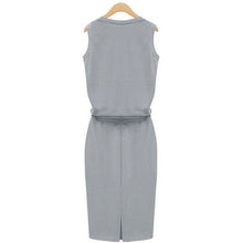 Casual Sleeveless O Neck Belt Midi Sheath Dress