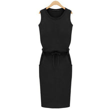 Casual Sleeveless O Neck Belt Midi Sheath Dress