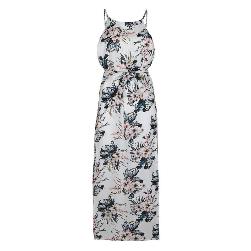Floral Print Backless Beach Maxi Dress