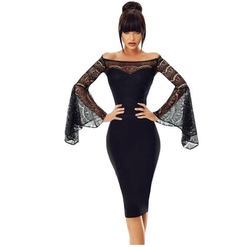 Long Sleeve Off Shoulder Bodycon Lace Dress