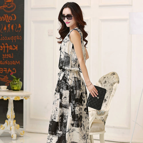 Floral Print Sleeveless Vintage Long Dress