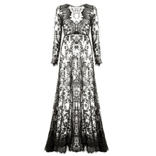 Fashion Summer Women's Lace Floral Boho Long Maxi Dress Hollow Out Long Sleeve V Neck Dresses Plus Size S-4XL New