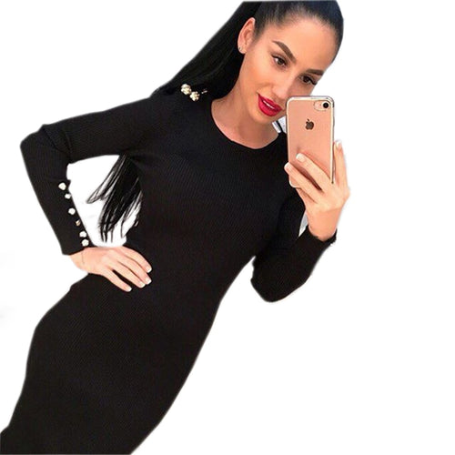 Long Sleeve Knitted Bodycon Midi Dress