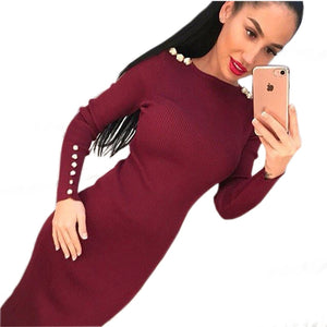 Long Sleeve Knitted Bodycon Midi Dress