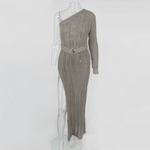 One Shoulder Long Sleeve High Split Sweater Dress