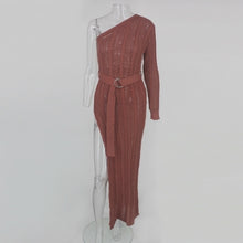 One Shoulder Long Sleeve High Split Sweater Dress