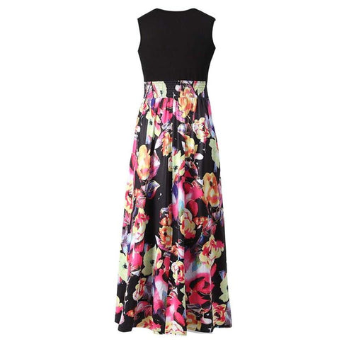 Fashion Womens Summer Dresses Boho Style Sleevless V Neck Floral Printing vestidos Beach Long Party Maxi Dress