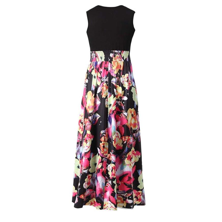 Fashion Womens Summer Dresses Boho Style Sleevless V Neck Floral Printing vestidos Beach Long Party Maxi Dress