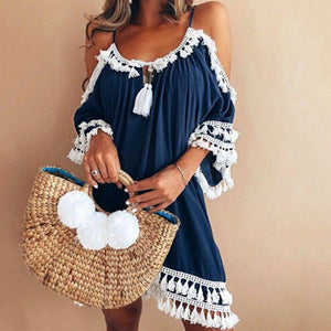 Backless Spaghetti Strap Mini Beach Dress