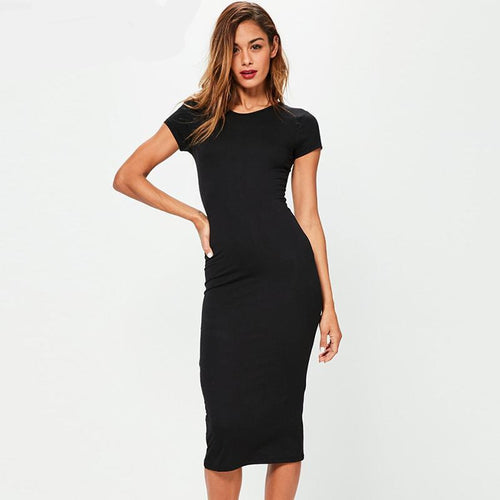 Casual O Neck Slim Midi Dress