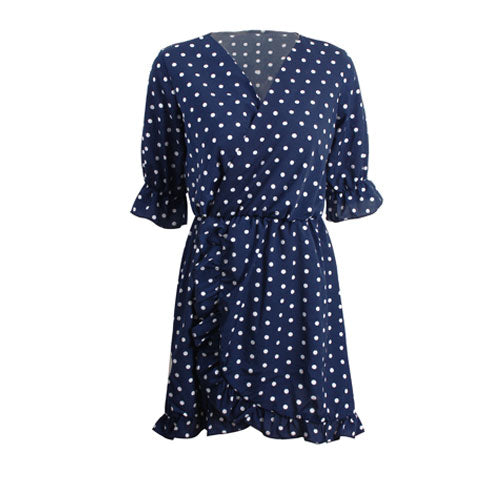 Polka Dot Print V Neck Mini Dress