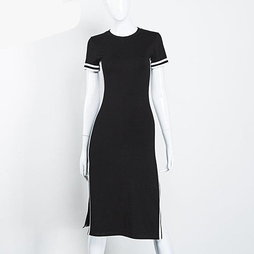 Short Sleeve Side Split Midi Bodycon Dress
