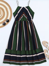Multi Striped High Waist Spaghetti Strap Midi Dress