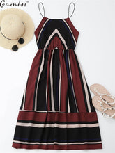 Multi Striped High Waist Spaghetti Strap Midi Dress
