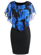 Rose Print Cape Overlay Mini Pencil Dress