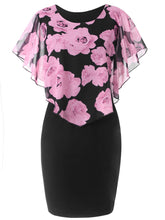 Rose Print Cape Overlay Mini Pencil Dress