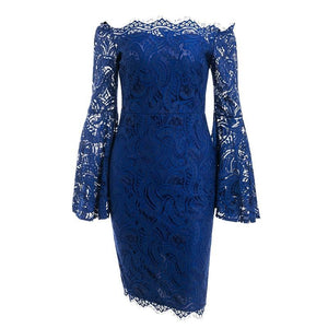 Off Shoulder Flare Sleeve Lace Bodycon Dress