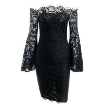 Off Shoulder Flare Sleeve Lace Bodycon Dress