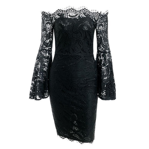 Off Shoulder Flare Sleeve Lace Bodycon Dress