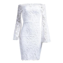 Off Shoulder Flare Sleeve Lace Bodycon Dress