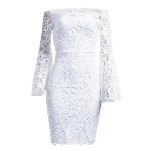 Off Shoulder Flare Sleeve Lace Bodycon Dress