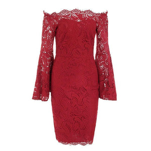 Off Shoulder Flare Sleeve Lace Bodycon Dress