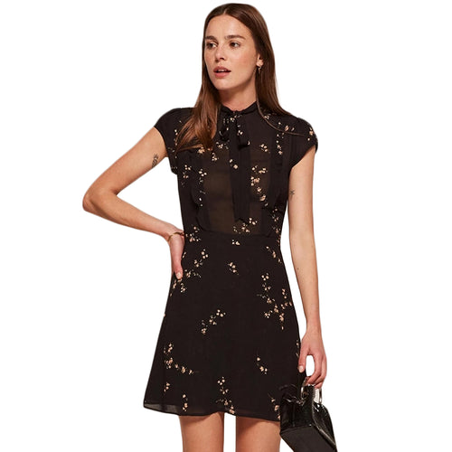 Print Short Sleeve Mini A Line Dress