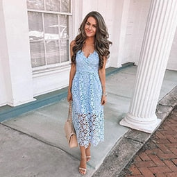 High Waist Lace Cami Midi Dress
