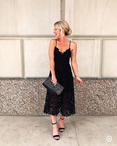 High Waist Lace Cami Midi Dress