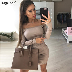 Off Shoulder Long Sleeve Mini Bodycon Dress