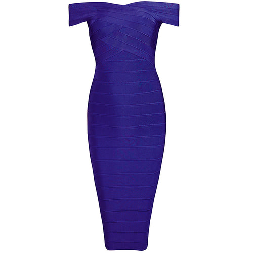 Off Shoulder Slash Neck Backless Bodycon Midi Dress