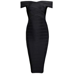 Off Shoulder Slash Neck Backless Bodycon Midi Dress