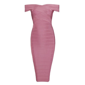 Off Shoulder Slash Neck Backless Bodycon Midi Dress