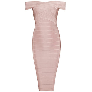 Off Shoulder Slash Neck Backless Bodycon Midi Dress