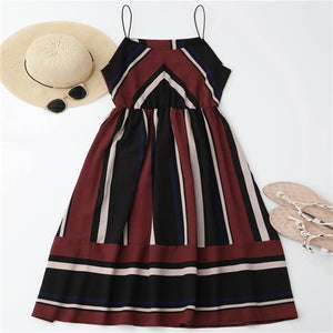 Striped High Waist Midi Cami Dress