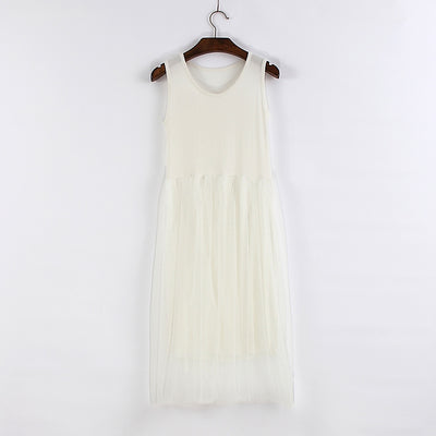 Gauze Lace O-neck Sleeveless Tank Dresses