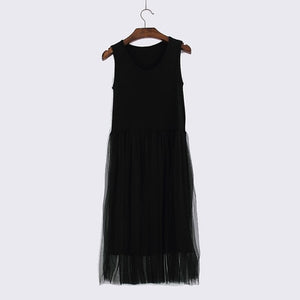 Gauze Lace O-neck Sleeveless Tank Dresses