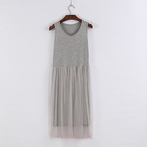 Gauze Lace O-neck Sleeveless Tank Dresses