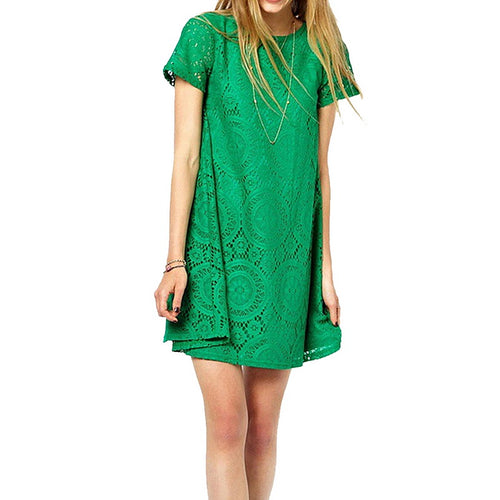 O Neck Short Sleeve Straight Lace Dress
