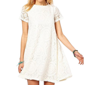 O Neck Short Sleeve Straight Lace Dress