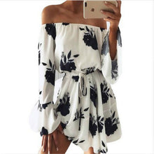 Women Summer 2018 Beach Floral Boho Dress Loose Printing Sexy Off the Shoulder Flare Sleeve Empire Flash Neck Mini Dress