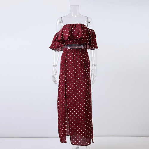 Spot Dot Off Shoulder Vintage Maxi Dress