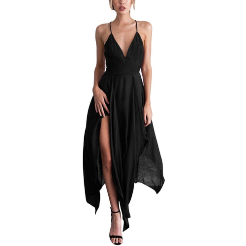 Deep V Neck Backless Long Slit Side Cami Dress